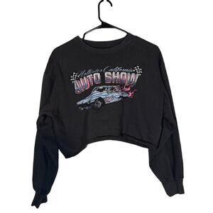 Hollister Women’s Gray Auto Show Graphic Cropped Long Sleeve Sweatshirt Size Med